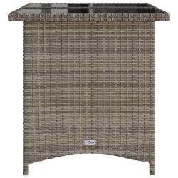 Table de jardin avec dessus en verre gris 110x68x70 cm rotin 