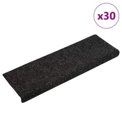 Tapis d'escalier autocollants 30 pièces 65 x 21 x 4 cm Noir Bord rectangulaire 