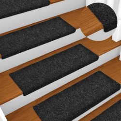 Tapis d'escalier autocollants 30 pièces 65 x 21 x 4 cm Noir Bord rectangulaire 