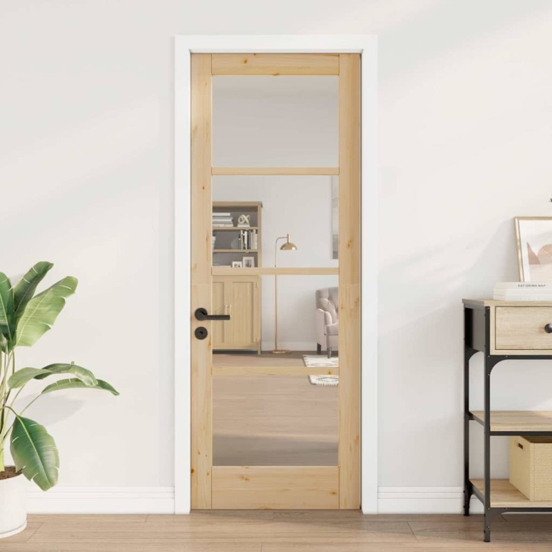 porte intérieure avec verre "ORKDAL" 73,5x198,5x4 cm en bois de pin massif 