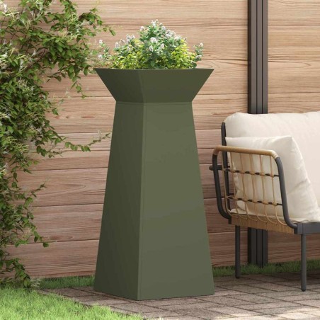 Piliers de jardin , 2 pièces avec bol, couleur vert olive, dimensions 40x40x100 cm, en acier. 