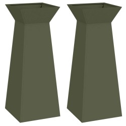 Piliers de jardin , 2 pièces avec bol, couleur vert olive, dimensions 40x40x100 cm, en acier. 