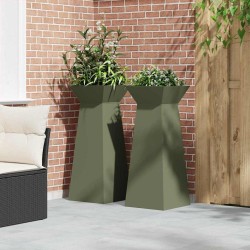 Piliers de jardin , 2 pièces avec bol, couleur vert olive, dimensions 40x40x100 cm, en acier. 