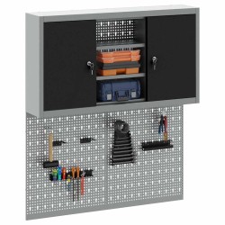 Ensemble de cabinet à outils et de panneau perforé 3 pièces mural en métal noir 