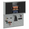 Ensemble de cabinet à outils et de panneau perforé 3 pièces mural en métal noir 