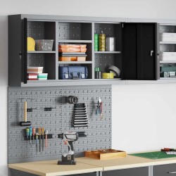 Ensemble de cabinet à outils et de panneau perforé 3 pièces mural en métal noir 