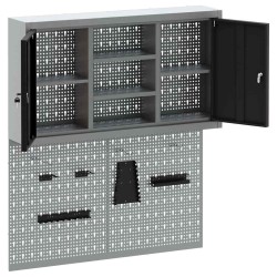 Ensemble de cabinet à outils et de panneau perforé 3 pièces mural en métal noir 