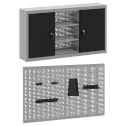 Ensemble de cabinet à outils et de panneau perforé 3 pièces mural en métal noir 