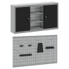 Ensemble de cabinet à outils et de panneau perforé 3 pièces mural en métal noir 