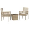 Ensemble Bistro de Jardin 3 Pièces avec Coussins Beige en Poly Rattan 