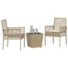 Ensemble Bistro de Jardin 3 Pièces avec Coussins Beige en Poly Rattan 
