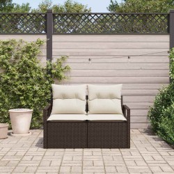 Canapé de jardin 2 places avec coussins en poly rotin marron 