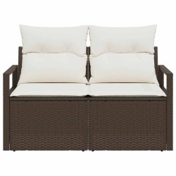 Canapé de jardin 2 places avec coussins en poly rotin marron 