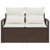 Canapé de jardin 2 places avec coussins en poly rotin marron 