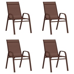 Chaises empilables de jardin lot de 4 Marron Tissu textilène 