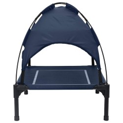 Lit pour chien surélevé avec toit amovible bleu marine en acier 