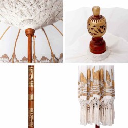 Parasol Crème x 250 cm Coton et bois massif 