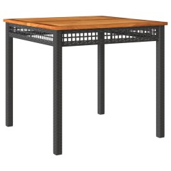 Table de jardin noir 80x80x75 cm résine tressée et bois acacia 
