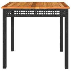 Table de jardin noir 80x80x75 cm résine tressée et bois acacia 