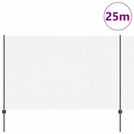 Clôture en fil soudé avec 22 poteaux en U gris 1.5x25 m en acier 
