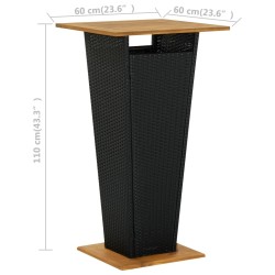 Table de bar Noir 60x60x110 cm Résine tressée et bois d'acacia 