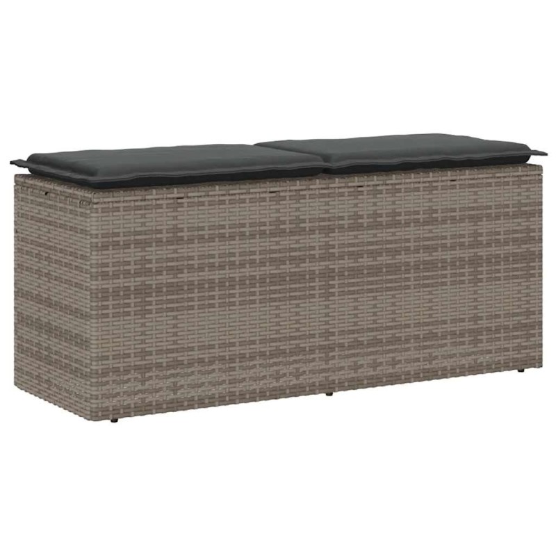 Banc de jardin avec coussin gris 110x40x44 cm résine tressée 