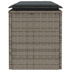 Banc de jardin avec coussin gris 110x40x44 cm résine tressée 