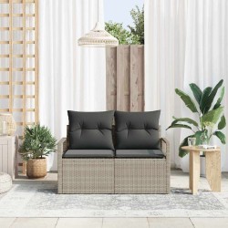 Sofa de jardin 2 places avec coussins en poly rattan gris 