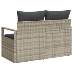 Sofa de jardin 2 places avec coussins en poly rattan gris 