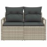 Sofa de jardin 2 places avec coussins en poly rattan gris 