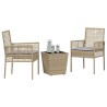 Ensemble de Bistro de Jardin 3 Pièces avec Coussins Beige en Poly Rattan 