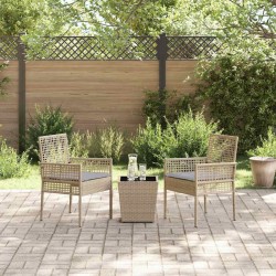 Ensemble de Bistro de Jardin 3 Pièces avec Coussins Beige en Poly Rattan 