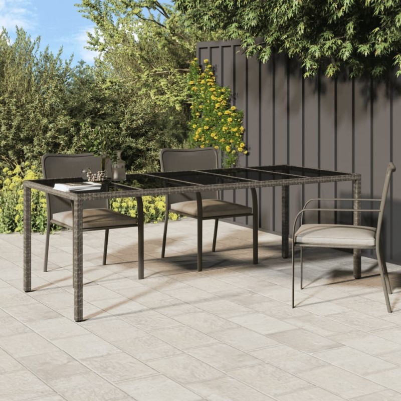 Table de jardin gris 250x100x75 cm Verre trempé et poly rotin Table de jardin gris 250x100x75 cm Verre trempé et poly rotin