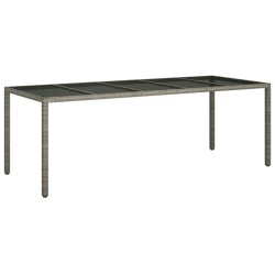 Table de jardin gris 250x100x75 cm Verre trempé et poly rotin 
