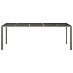 Table de jardin gris 250x100x75 cm Verre trempé et poly rotin 