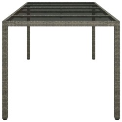 Table de jardin gris 250x100x75 cm Verre trempé et poly rotin 