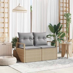 Canapé de jardin 2 places avec coussins en rattan poly beige 
