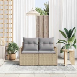 Canapé de jardin 2 places avec coussins en rattan poly beige 