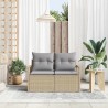 Canapé de jardin 2 places avec coussins en rattan poly beige 