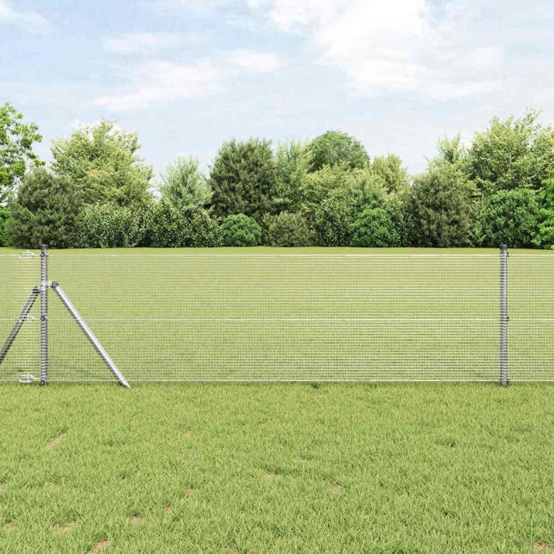 Clôture en fil soudé avec 13 poteaux 0.4x50 m en acier galvanisé 