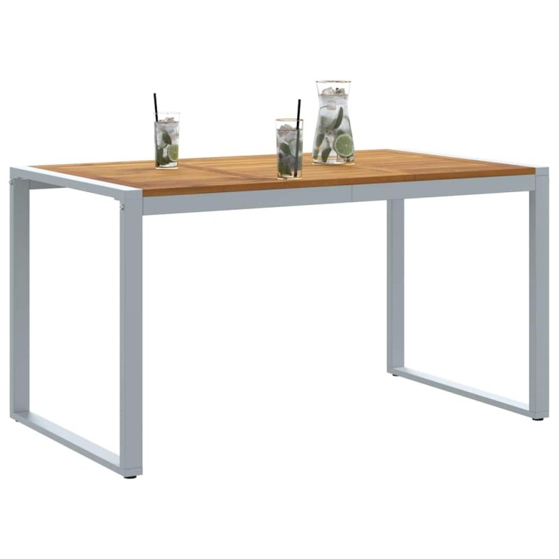 Table de salle à manger extérieure Grise 140x80x75 cm Acier et Bois Massif d'Acacia 