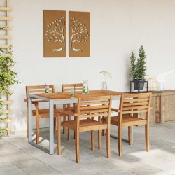 Table de salle à manger extérieure Grise 140x80x75 cm Acier et Bois Massif d'Acacia 