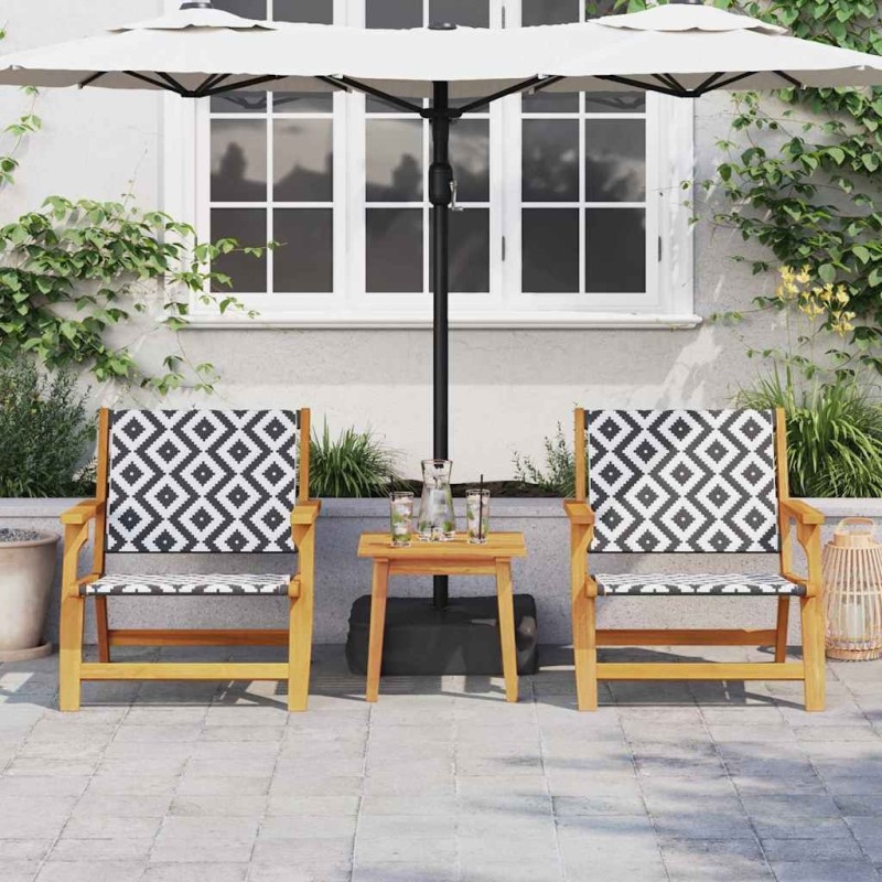 Chaises de jardin 2 pcs Noir et blanc 76x67x73 cm Bois massif d'acacia 
