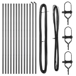 Set de Piquets de Clôture 13 pcs Gris Ø32mm 210 cm Métal 