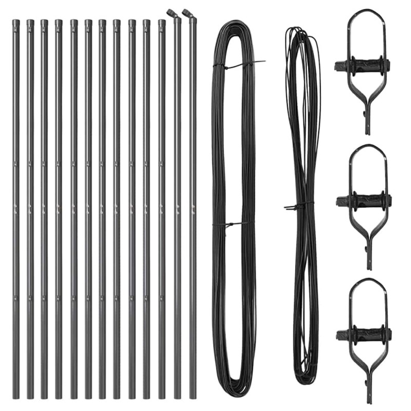 Set de Piquets de Clôture 13 pcs Gris Ø32mm 210 cm Métal 