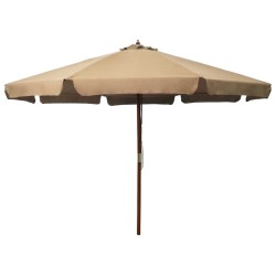 Parasol d'extérieur avec mât en bois 330 cm Taupe 