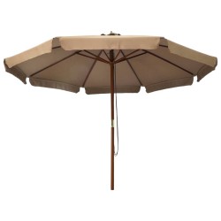 Parasol d'extérieur avec mât en bois 330 cm Taupe 
