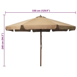 Parasol d'extérieur avec mât en bois 330 cm Taupe 