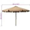 Parasol d'extérieur avec mât en bois 330 cm Taupe 