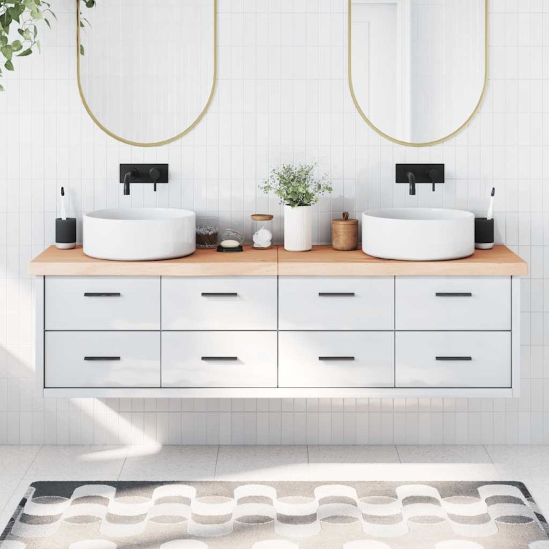 Comptoir de salle de bain 180x40x(2-6)cm bois massif non traité 